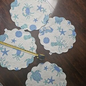 Coastal Sea Creature Quilted Placemat Set - Blue & Aqua